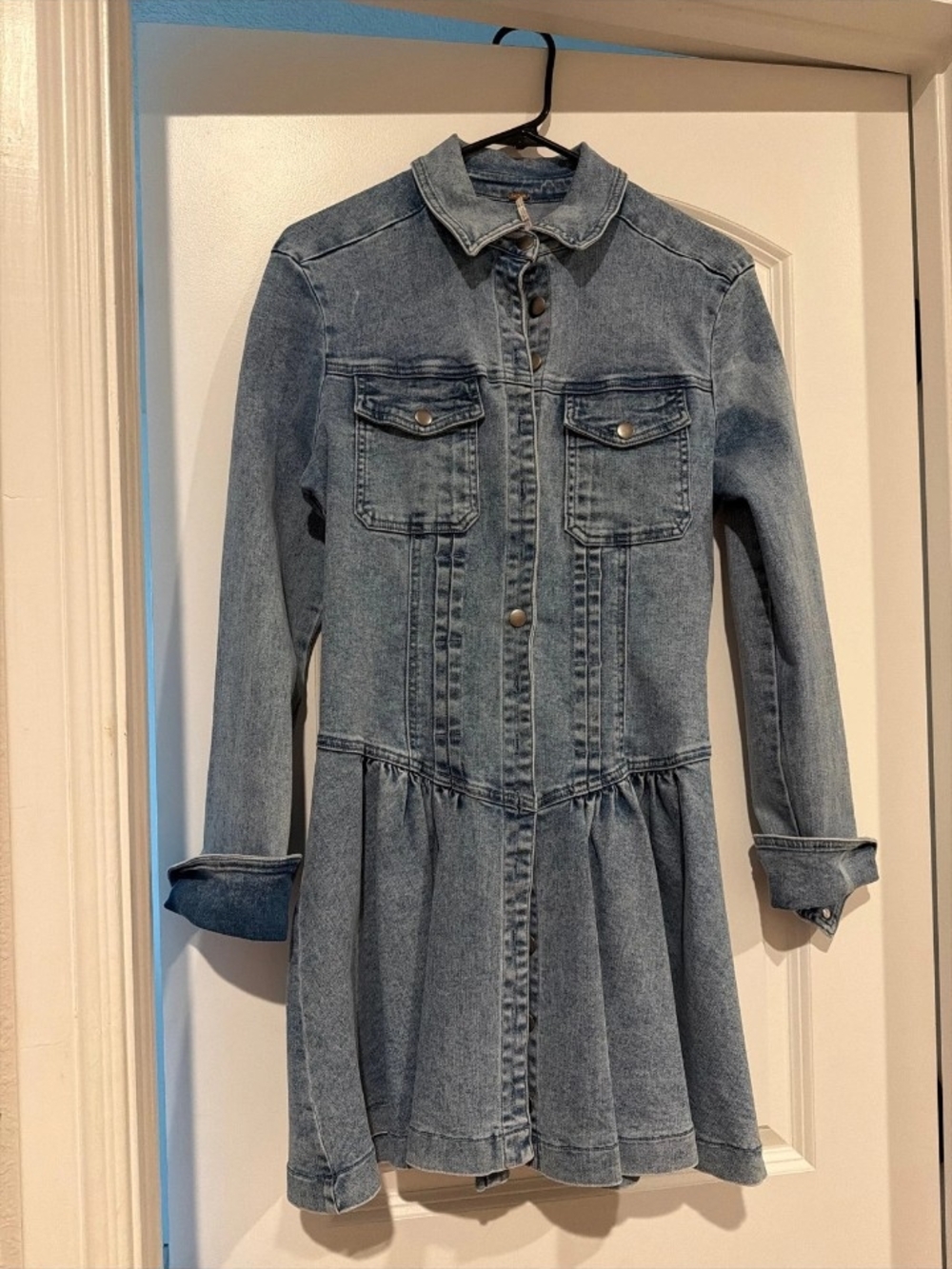 Free People Light Blue Denim Button-Front Dress